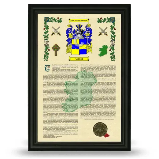 Cusack Armorial History Framed - Black