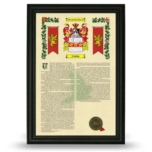 D'arden Armorial History Framed - Black
