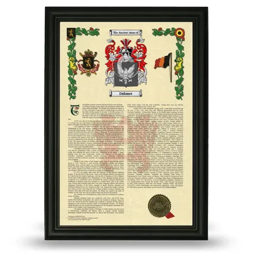 Dahmer Armorial History Framed - Black