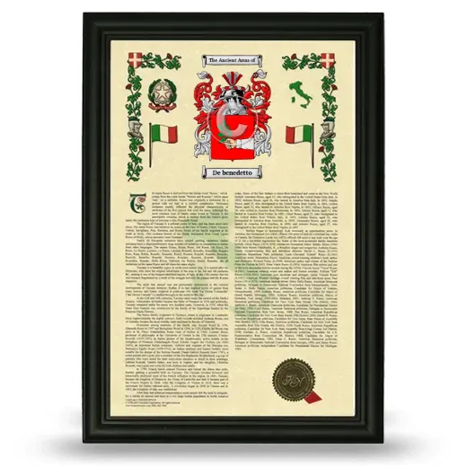 De benedetto Armorial History Framed - Black