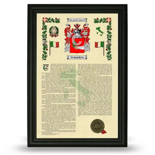 De benedictis Armorial History Framed - Black