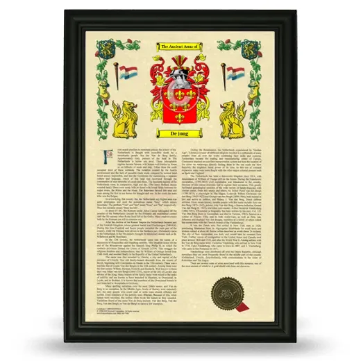 De jong Armorial History Framed - Black