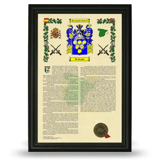 De la paz Armorial History Framed - Black