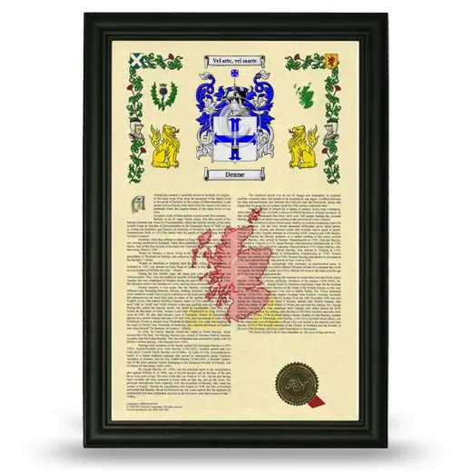Deane Armorial History Framed - Black