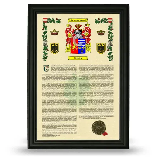 Dedrick Armorial History Framed - Black
