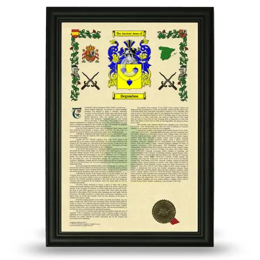 Degamboa Armorial History Framed - Black