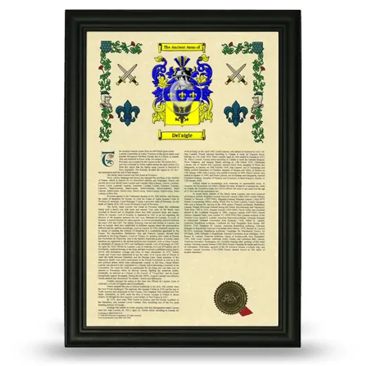 Del'aigle Armorial History Framed - Black