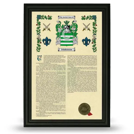 Delafontaine Armorial History Framed - Black