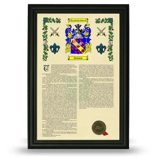 Deveaux Armorial History Framed - Black
