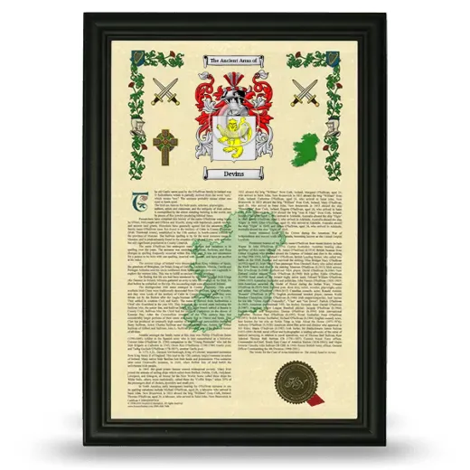 Devins Armorial History Framed - Black