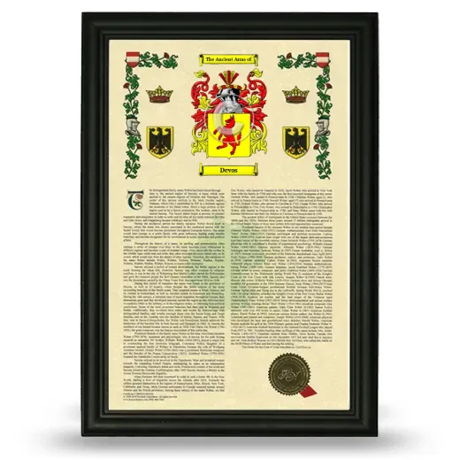 Devos Armorial History Framed - Black