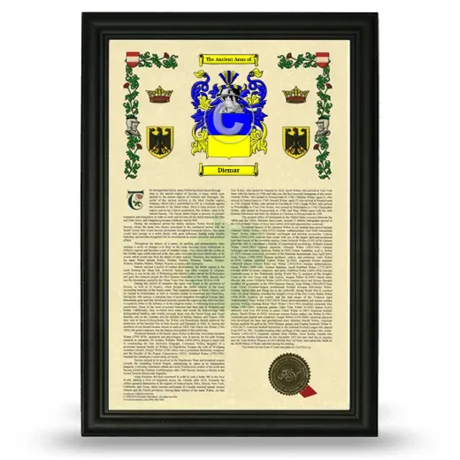 Diemar Armorial History Framed - Black