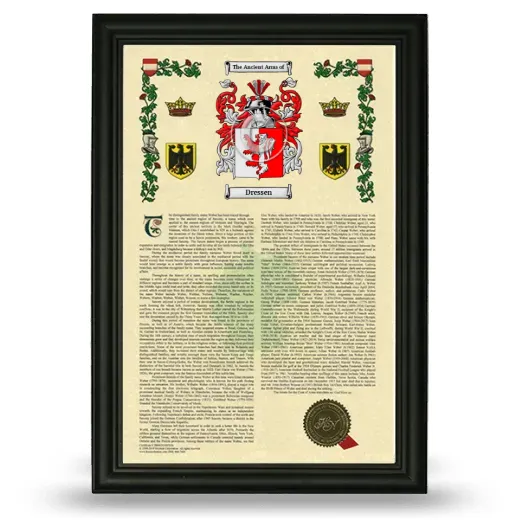 Dressen Armorial History Framed - Black