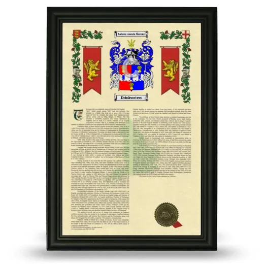 Drinkwaters Armorial History Framed - Black