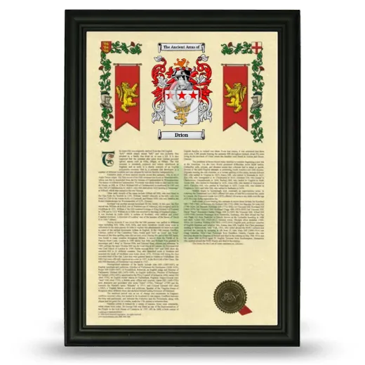 Drion Armorial History Framed - Black