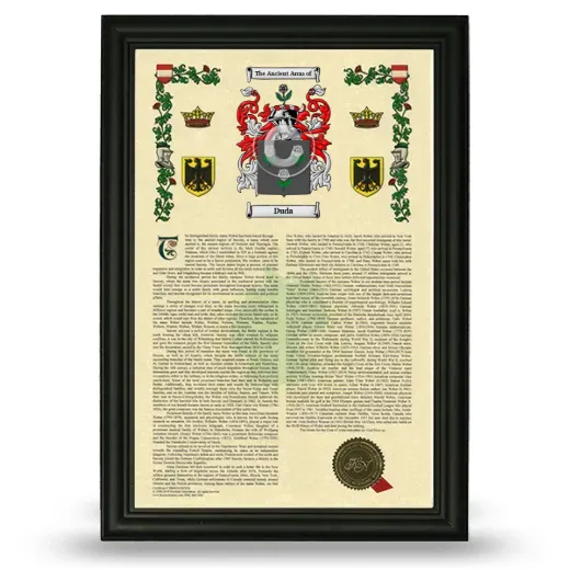 Duda Armorial History Framed - Black