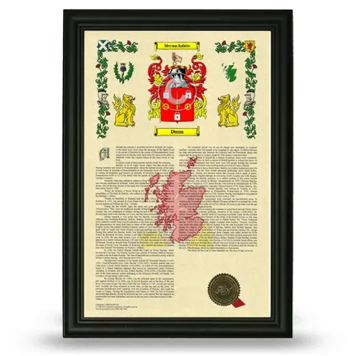 Dunn Armorial History Framed - Black