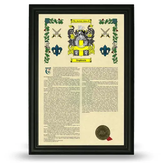 Duplessis Armorial History Framed - Black