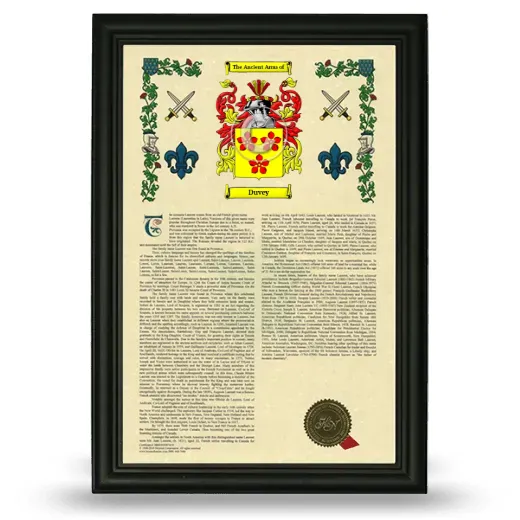 Duvey Armorial History Framed - Black
