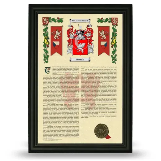 Dvorak Armorial History Framed - Black