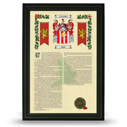 Earie Armorial History Framed - Black