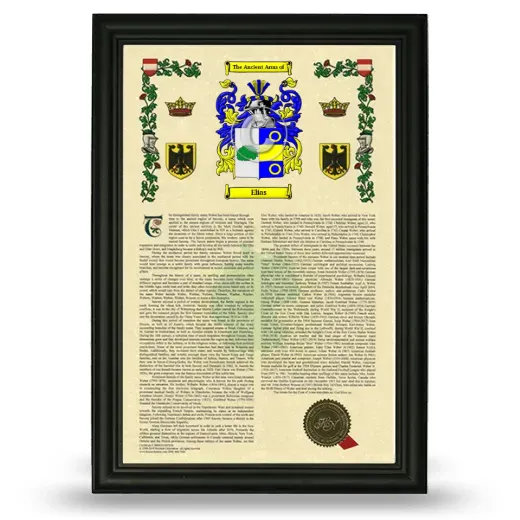 Elias Armorial History Framed - Black