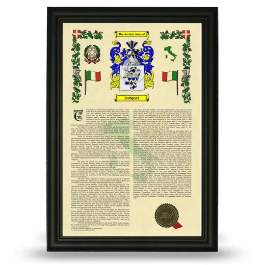 Enriquez Armorial History Framed - Black