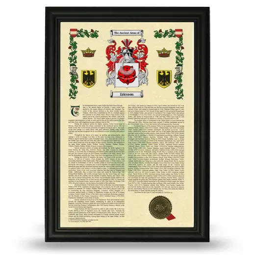 Ericsson Armorial History Framed - Black