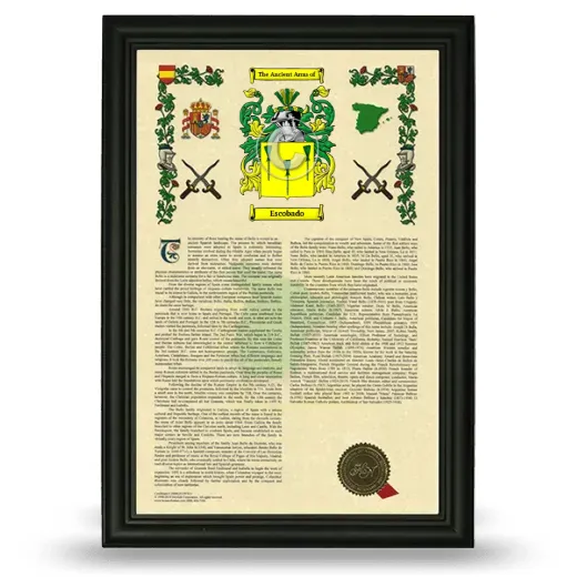 Escobado Armorial History Framed - Black