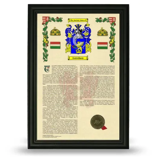 Eszterhazy Armorial History Framed - Black