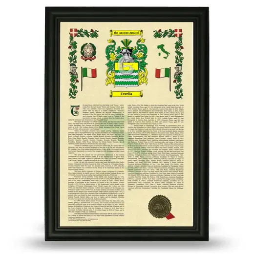 Favella Armorial History Framed - Black
