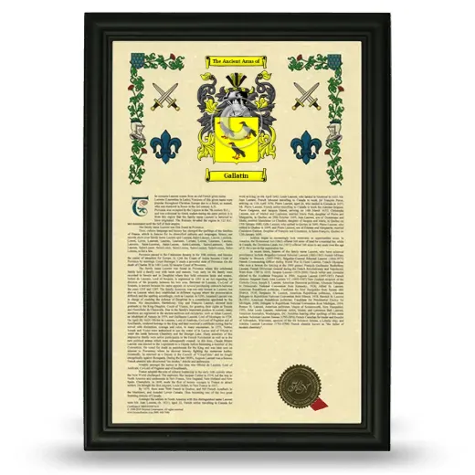 Gallatin Armorial History Framed - Black