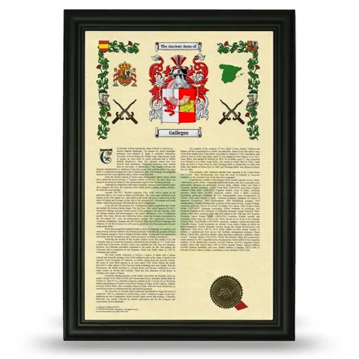 Gallegos Armorial History Framed - Black