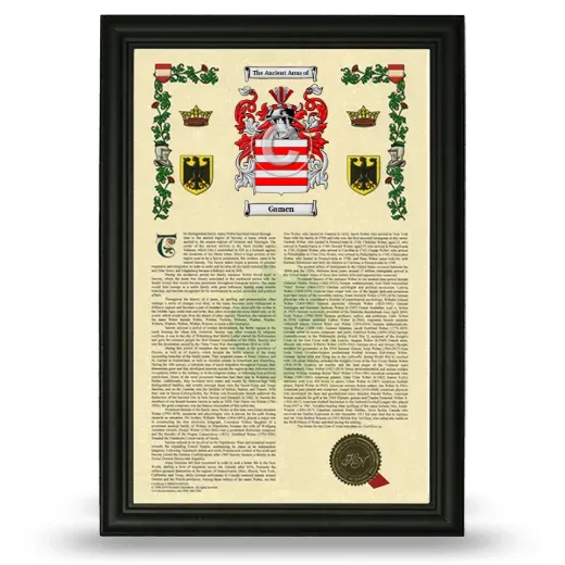 Gamen Armorial History Framed - Black