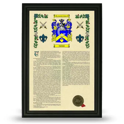 Gareau Armorial History Framed - Black