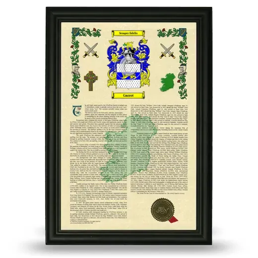 Garrot Armorial History Framed - Black