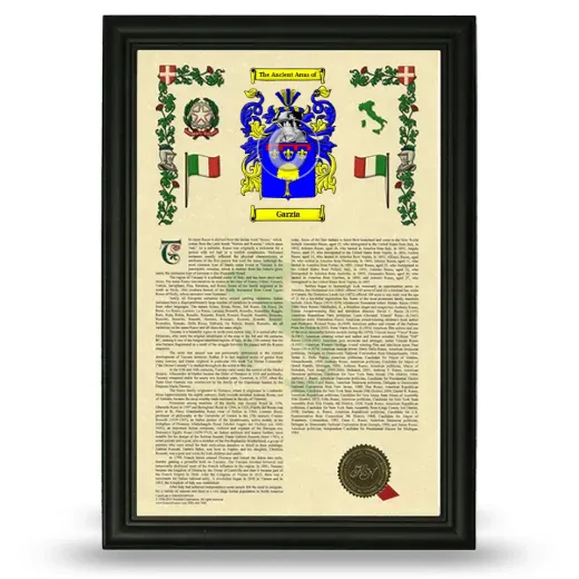 Garzia Armorial History Framed - Black