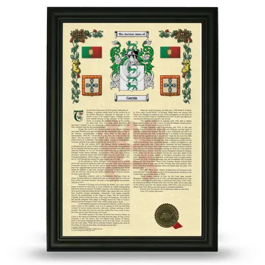 Garzia Armorial History Framed - Black