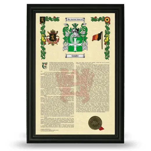 Gendre Armorial History Framed - Black