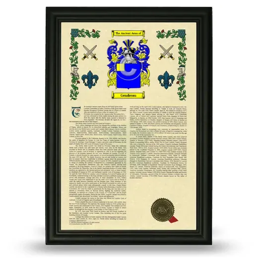 Gendreau Armorial History Framed - Black