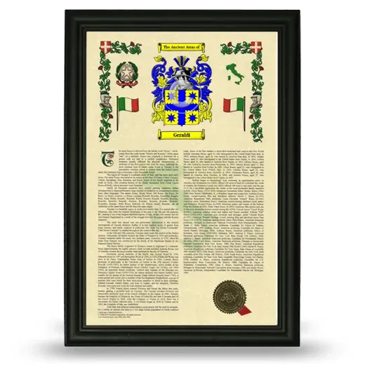 Geraldi Armorial History Framed - Black