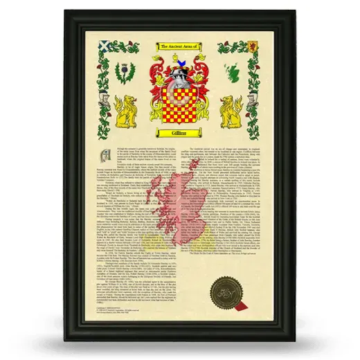 Gillins Armorial History Framed - Black