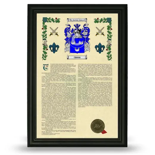 Giroux Armorial History Framed - Black