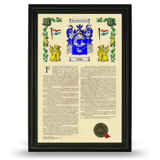 Givins Armorial History Framed - Black