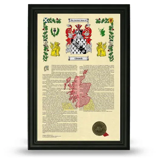 Glenesk Armorial History Framed - Black