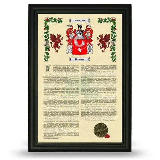 Goggans Armorial History Framed - Black