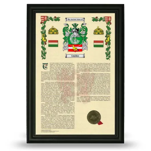 Gombas Armorial History Framed - Black