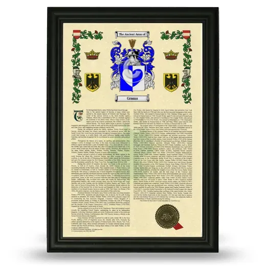 Grams Armorial History Framed - Black