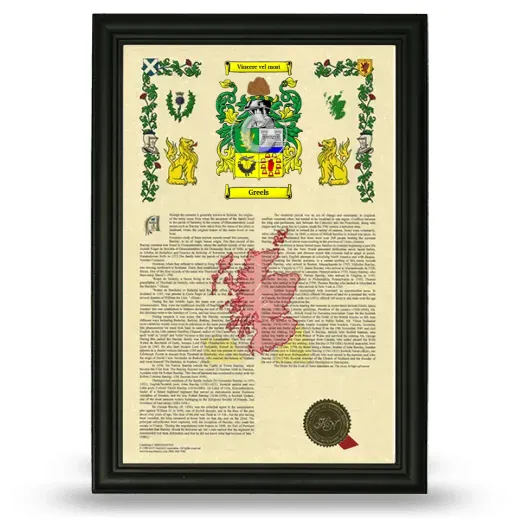 Greels Armorial History Framed - Black