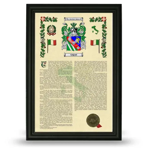 Grigori Armorial History Framed - Black